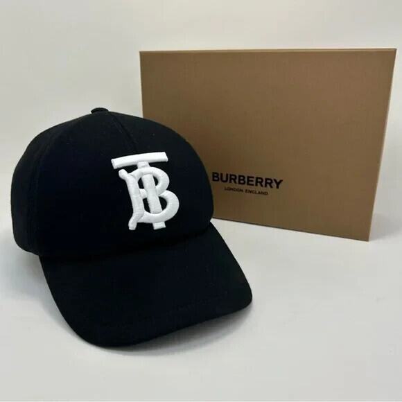 Burberry TB Monogram Black Baseball Cap Size Large - Excellent Used Condition - Picture 1 of 5
